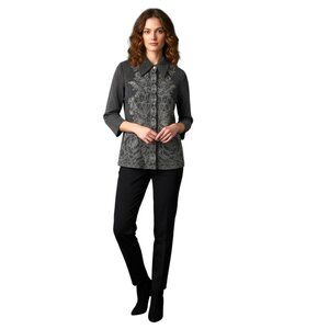 Vintage 1970’s Black & Silver Metallic Lurex Floral Disco Blouse